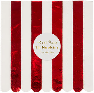 Shiny Red Stripe Cocktail Napkins