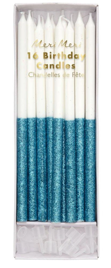 Blue Glitter Dipped Candles