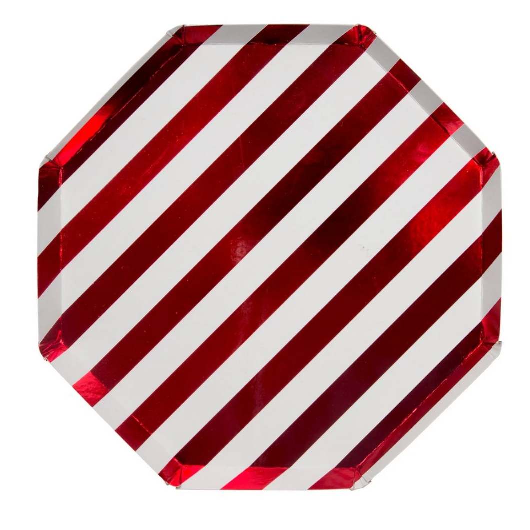 Shiny Red Stripe Dinner Plates